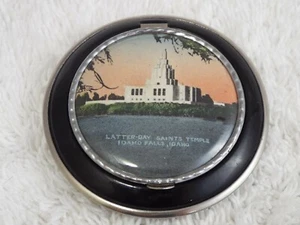 LDS Latter-Day Saints Temple, Idaho Falls, Powder Compact Mirror Case RARE (F26) - Picture 1 of 5