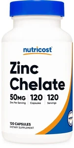 Nutricost Zinc Chelate 50mg, 120 Vegetarian Capsules - Gluten Free and Non-GMO - Picture 1 of 5