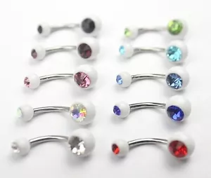 1- 10pcs Double Gem Belly Navel Ring Bar White Colour Acrylic Body Piercing Bulk - Picture 1 of 5