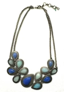 Mode Halskette Boho Edelsteine blau silberfarben Kette Doppelstrang Schönheit 18 Zoll - Bild 1 von 7