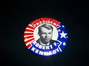 Presidential Campaign Pin - ROBERT F KENNEDY - 1968 3 1/2 Inch - ORIGINAL RARE - Bild 1 von 1
