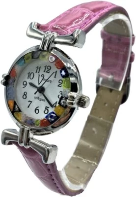LE GEMME DI VENEZIA Orologio watch Donna Pelle marrone Vetro di Murano Murrina Millefiori italy
