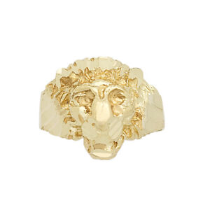 Men's Lion Head Ring 10K Yellow Gold Lion Face Ring Solid Gold Size 8