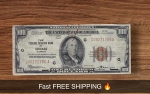 1929 $100 Federal Reserve Bank Note Chicago IL FR#1890-G G00271786A - Picture 1 of 3
