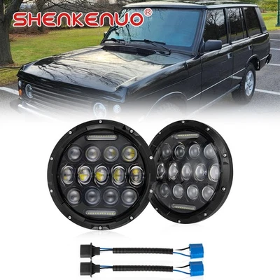 2X 7"inch Round LED Headlights Hi/Lo DRL for Land Rover Range Rover 1987-1995 - Image 1 of 4