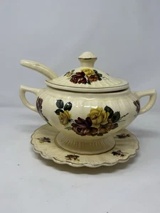 Vintage Suppenterrine mit Schöpfkelle Rosenmuster Made in USA 665-2663/65 EUC Rarität - Bild 1 von 23