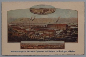 Cartolina fabbrica mulino tessile cotone Württemberg Esslingen am Neckar Germania - Foto 1 di 2