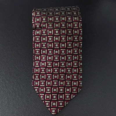 Corbata de seda Roberto Villini Couture para hombre hecha a mano geométrica roja oscura negra 56" X 4 Foto 1 de 4