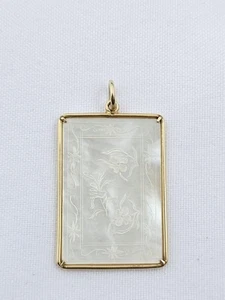Antique Chinese 14k Mother-of-Pearl Gaming Counter Pendant - Picture 1 of 4