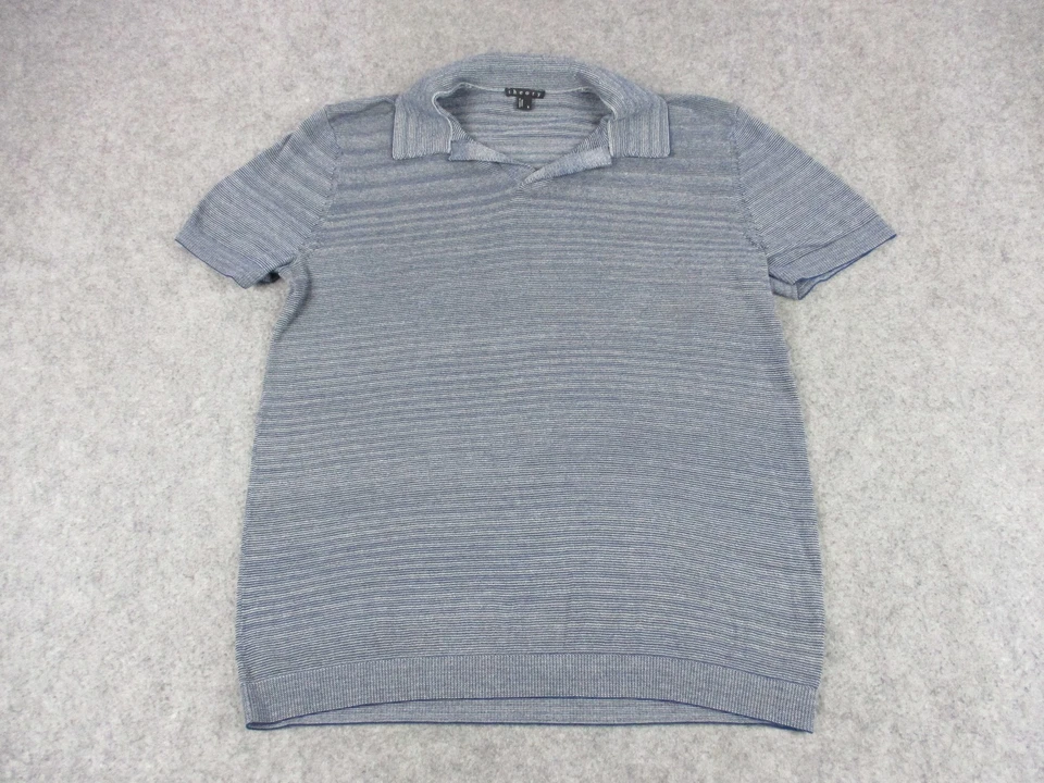 Suéter masculino Theory pequeno azul cinza manga curta gola pulôver camisa de malha - Imagem 1 de 4