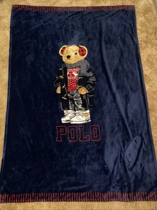 Polo Ralph Lauren Holiday Polo Bear Blue Fleece Throw Blanket 50”x70” - Picture 1 of 15