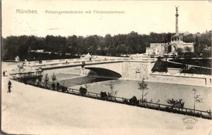 Vintage München Prinzregentenbrücke mit Friedensdenkmal Postkarte 1909 - Bild 1 von 2