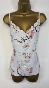 Ted Baker Camisole Top White Pink Blossom Sirlie Scallop V Neck L UK 12/14 - Picture 1 of 14