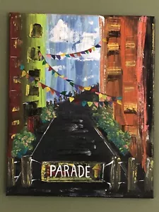 Original Stretched Canvas Painting 16x20” Parade Route #1 in series - Picture 1 of 10