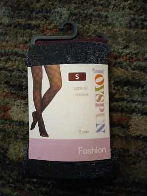 1 Pack of 2 Joyspun Opaque & Silver Black Crushed Plum Shimmer Tights Size Small - Image 1 of 3