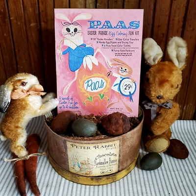 VINTAGE RETRO SHABBY PRIMITIVE STYLE EASTER BUNNY RABBIT 29 CENT EGG PAAS  SIGN - Image 1 of 4