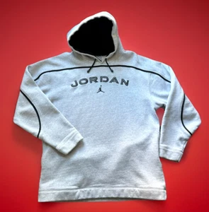 VTG 00's Jordan Fleece Hoodie Mens M Y2K Center Logo Sweatshirt Gray Embroidered - Picture 1 of 22