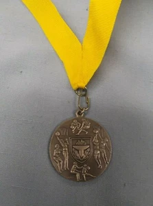 silver female medal 1 3/4" dia medal yellow neck drape award - Picture 1 of 1