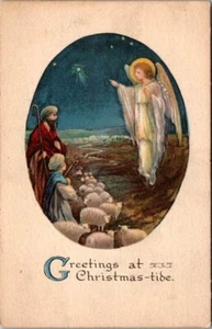 Engel verkündet Hirten die Geburt Christi - Weihnachtspostkarte 1921 - Bild 1 von 2