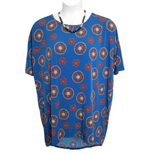 Tunic Top Shirt Sz L 16 18 TOP Long Length LULAROE IRMA High Low Blue Medallion - Picture 1 of 7