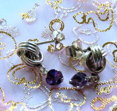 Incantevoli orecchini a forma di cuore ametista orecchino in argento sterling... - Immagine 1 di 4