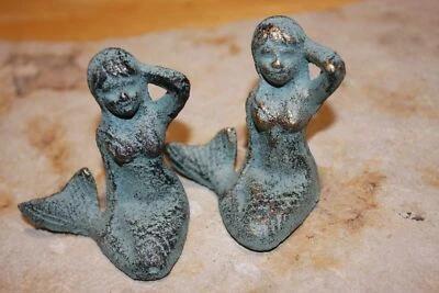 Mermaid Collector Figurines Shelf Decor Gift For Her Bronze Look Cast Iron N-55a - Image 1 of 4