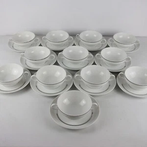 Vintage THOMAS Germany Porcelain Medaillon Platinum 12x Soup Cups & Saucers-MTN - Picture 1 of 11