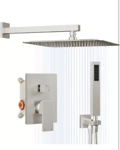 16 in Brushed Nickel Rainfall Shower Faucet Combo Set System With Handheld Spray - Picture 1 of 7
