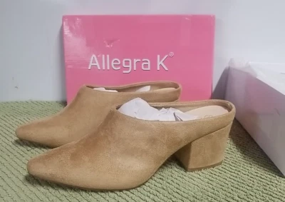 Allegra K Women's Pointed Toe Slip On Block Heel Slide Mules Size 8 Beige NIB! - Image 1 of 4