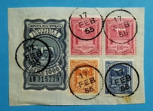 A12-ITALIA-ITALY 1955 IMPOSTA SULL'ENTRATA SET SU FRAMMENTO USATI - Imagen 1 de 1