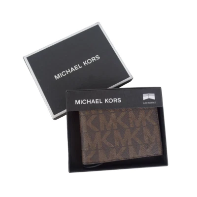 MICHAEL KORS Hombre Cartera JET SET Delgada Billetera Logo MK Marrón Negro Nuevo En Caja Foto 1 de 4