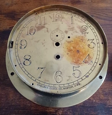 Chelsea Clock Co Era Primera Guerra Mundial Azul Marino Latón Barco’s Reloj Caja Y Cara 8.5" Foto 1 de 4