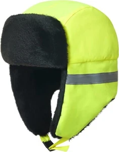 AYKRM Hi Vis Reflektierende Winter Trapper Mütze Warnschutz Ohrenklappe Thermo MwSt - Bild 1 von 5