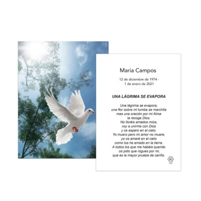 50 Tarjetas Conmemorativas Funerales • Recordatorios Memoriales  Paloma - Image 1 of 4