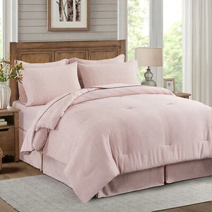 Reversible 8 Piece Bed in a Bag Comforter Set with Sheets Queen King Twin Pink - Picture 1 of 17
