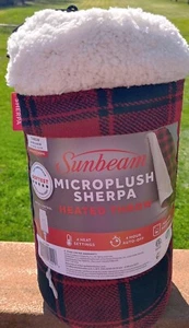 Electric Heated Throw Blanket Red Black Buffalo Plaid Sherpa 4 Heat Settings - Picture 1 of 5