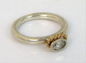 VTG DESIGNER SIGNED PANDORA ALE REMINDER CZ RING GOLD ROPE RAISED NICE SIZE 9.5 - Picture 1 of 1