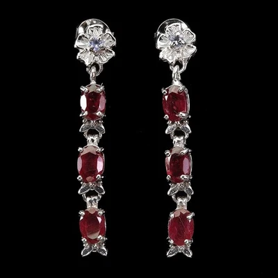 925 Sterling Silver Earrings Oval Ruby 6x4mm Tanzanite Natural Gemstone Jewelry - Image 1 of 4