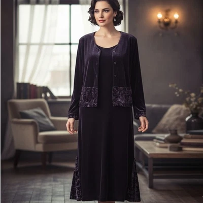 Vtg Studio Ease Dress & Jacket Set Womens Sz 10 Purple Velvet Stretch Grunge Y2K - Image 1 of 4