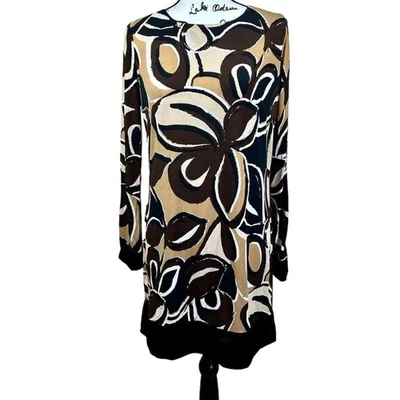 Vestido para mujer Apostrophe manga larga cambio floral marrón negro talla M boho retro Foto 1 de 4