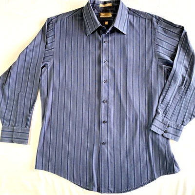Van Heusen Wrinkle Free Men's Long Sleeve Dress Shirt 17  32/33 Stripe Gray&Blue - Image 1 of 4