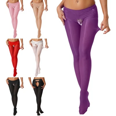 Women Sheer Pantyhose Floral Lace Patchwork Stretchy Faux Pearls Crotch Tights - Image 1 of 3