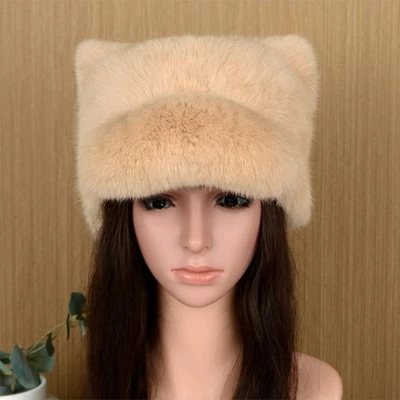 Sombrero de piel de conejo real para mujer sombrero de cazador cazador cazador cazador cazador cálido al aire libre gorra de béisbol Foto 1 de 4