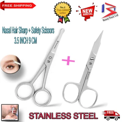 BEAUTYTRACK Tijeras de corte de pelo para cejas y nariz Pro afiladas y seguras recortadoras de depilación