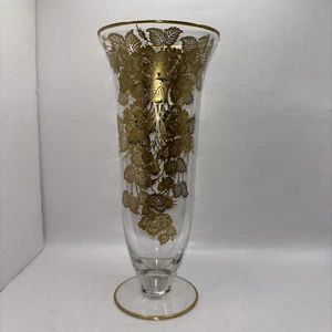 Vintage Clear Glass Vase with Gold Overlay - Picture 1 of 7