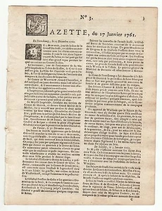 1761, January 17, Original French Gazette with news during the 7-year war - Imagen 1 de 6