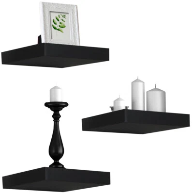 Sorbus Floating Shelves  Solid Square Shaped Hanging Wall Shelves Set of 3 Black - Image 1 of 4