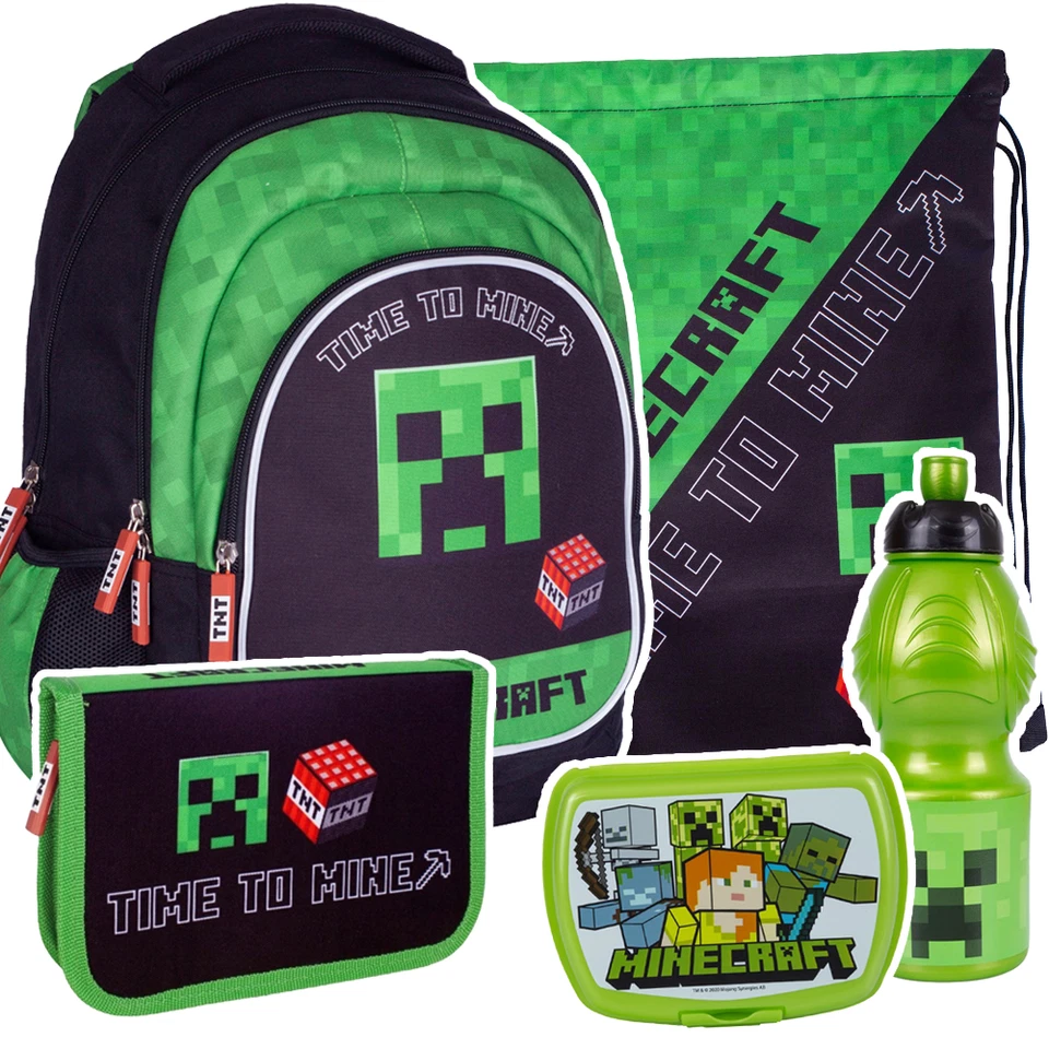  Minecraft Schulrucksack Rucksack Schulranzen Jungen  6 Tlg Set Federtasche  - Bild 1 von 4