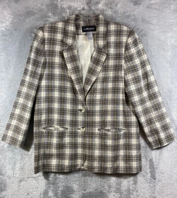 Sag Harbor Size 10 Petite Blazer Jacket Plaid Linen Blend Workwear Casual - Image 1 of 4