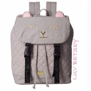 LUV BETSEY by Betsey Johnson JESS Kitty Cat Backpack Gray Pink XL NWT  - Picture 1 of 5
